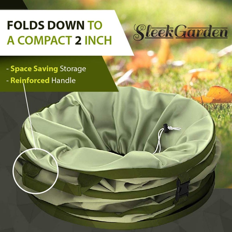 Sleek Garden حقيبة نفايات حديقة قماش قابلة للطي سعة 30 جالون - دلو قابل للنفخ قابل لإعادة الاستخدام لحمل أوراق الحديقة - قاعدة صلبة ثقيلة - مع فتحات تصريف لحديقة المسبح والتخييم وحقيبة نفايات الحطام مع مقابض - Image 5